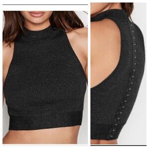 VICTORIA’s SECRET Cropped Sleeveless Hook and Eye Knit Grey Top Size Large